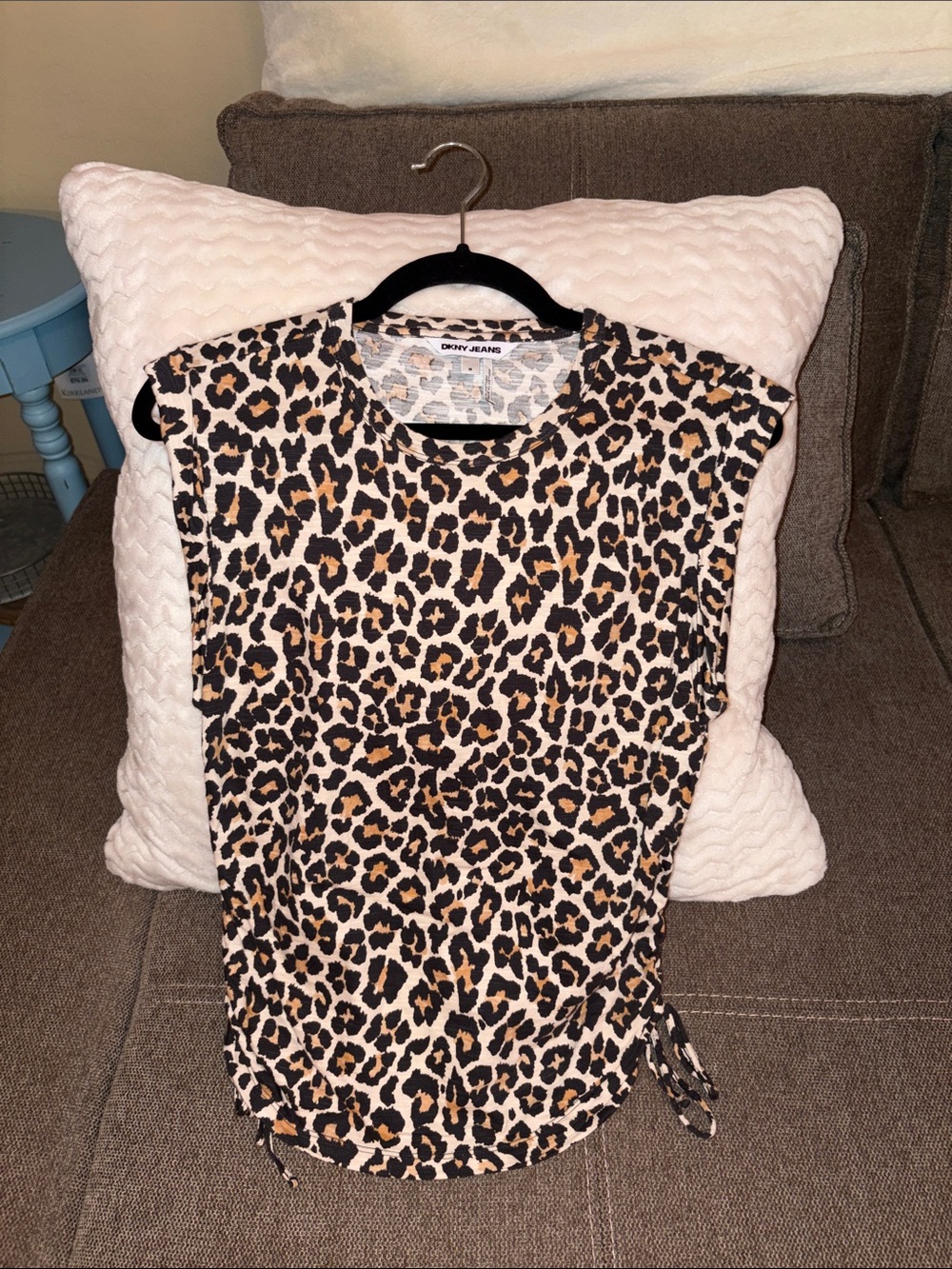 DKNY Leopard Print Sleeveless Tank in Brown and Black